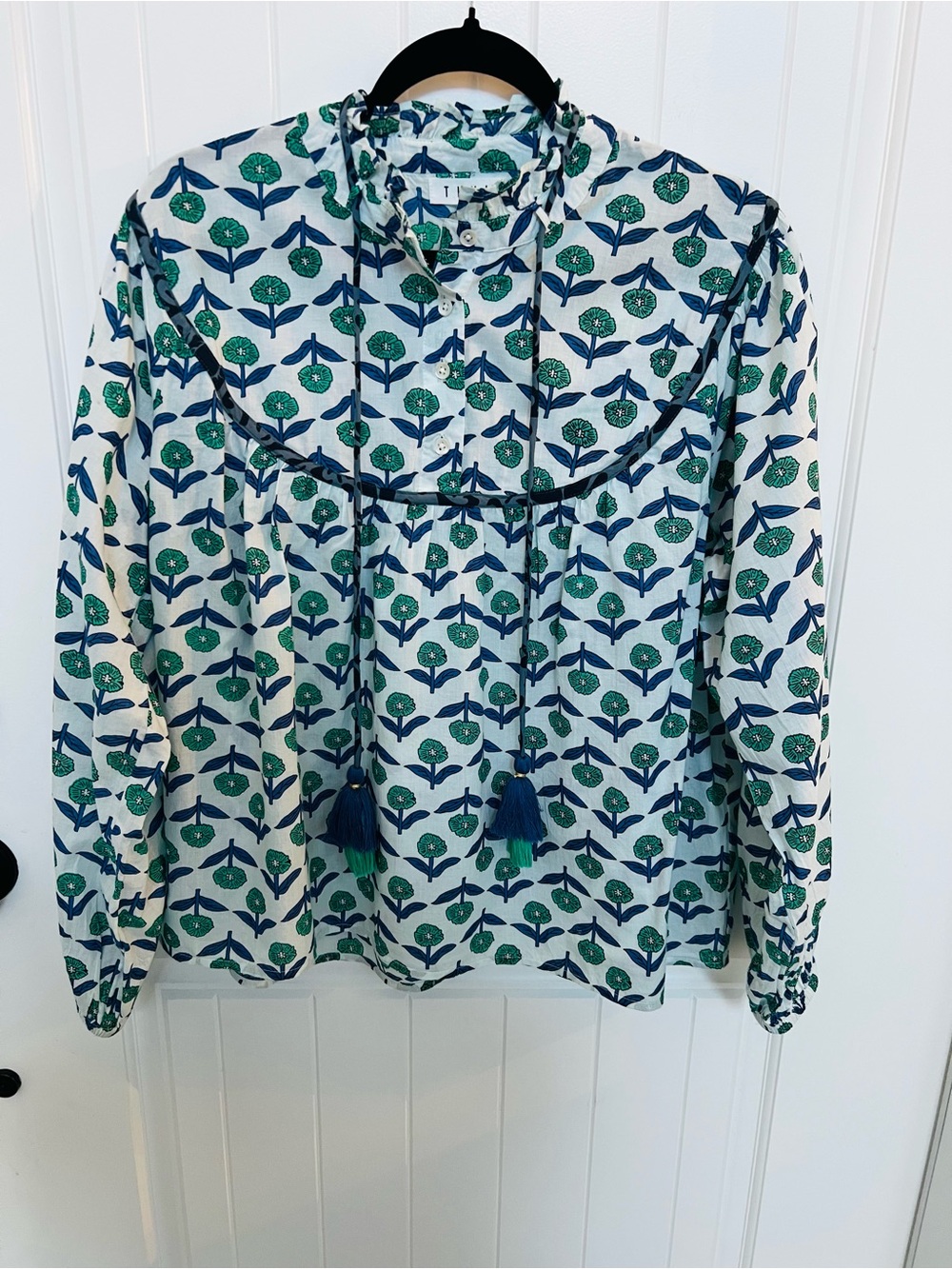 THML Floral Print Tassel Blouse Boho Cotton Top - Picture 2 of 10